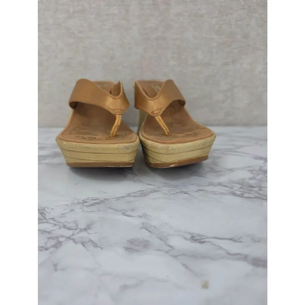 Y2K Vintage Wedge Platform Thong Sandals in Tan Leather Sttraps
